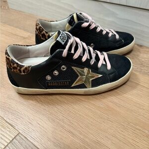 Golden Goose Black Sneakers with Gold Star and Pink Laces